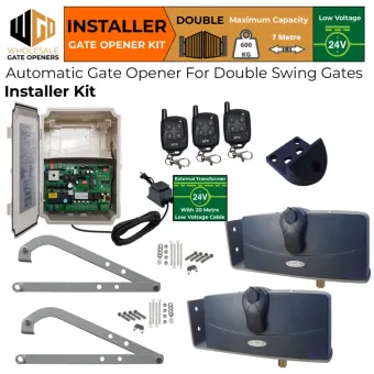 Double Swing Gate Opener Installer Kit with APC-790 Forward/Side Mount Extra Heavy Duty Articulated System and 24V External Transformer and 20m Low Voltage Cable | Electric Gate Automation System With Adjustable Limit Switches for Double Swing Automatic Driveway Gates