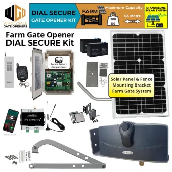 Solar Powered Farm Gate Dial Secure Kit With 4G Network Receiver Control, APC-790 Forward/Side Mount Extra Heavy Duty Articulated System and Safety Sensors | Electric Gate Automation System With Adjustable Limit Switches for Single Swing Automatic Driveway Gates