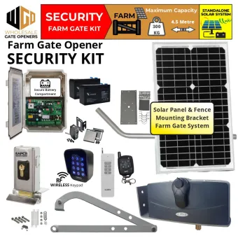 Solar Powered Farm Gate Security Kit With APC-790 Forward/Side Mount Extra Heavy Duty Articulated System, Electric Gate Lock, Safety Sensors and Wireless Keypad for Entry and Exit | Electric Gate Automation System With Adjustable Limit Switches for Single Swing Automatic Driveway Gates