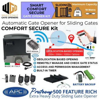 Proteous 500 Sliding Driveway Gate Opener Smart Comfort Secure Base Kit | Smart Italian Made Heavy Duty Automatic Electric Sliding Gate Opener DIY Kit With APC Infinity Wifi module and Encoder System.