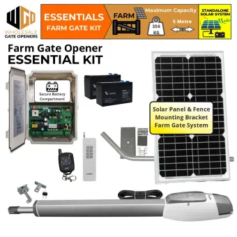 Solar Powered Farm Gate Essentials Kit With APC-T750TL Extra Heavy Duty Linear Actuator | Electric Gate Automation System With Adjustable Top Limit Switches for Single Swing Automatic Driveway Gates