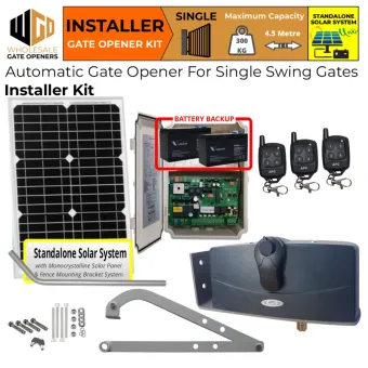 Standalone Solar OFF grid Single Swing Gate Opener Installer Kit with APC-790 Forward/Side Mount Extra Heavy Duty Articulated System | Electric Gate Automation System With Adjustable Limit Switches for Single Swing Automatic Driveway Gates