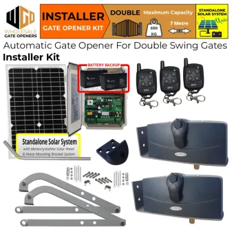 Solar Powered Double Swing Gate Opener Installer Kit with APC-890 Forward/Side Mount Extra Heavy Duty Articulated System | Electric Gate Automation System With Adjustable Limit Switches for Double Swing Automatic Driveway Gates