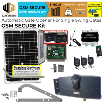 Standalone Solar OFF grid Single Swing Gate Opener GSM Secure Kit with 4G Network Receiver Control, APC-790 Forward/Side Mount Extra Heavy Duty Articulated System and and Safety Sensors | Electric Gate Automation System With Adjustable Limit Switches for Single Swing Automatic Driveway Gates