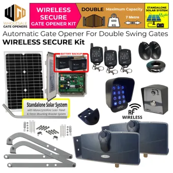 Solar Powered Double Swing Gate Opener Wireless Secure Kit with APC-890 Forward/Side Mount Extra Heavy Duty Articulated System, Safety Sensors, Battery Backup and Wireless Keypad and Push Button for Gate Entry and Exit | Electric Gate Automation System With Adjustable Limit Switches for Double Swing Automatic Driveway Gates