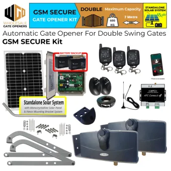 Standalone Solar OFF grid Double Swing Gate Opener GSM Secure Kit with 4G Network Receiver Control, APC-890 Forward/Side Mount Extra Heavy Duty Articulated System and and Safety Sensors | Electric Gate Automation System With Adjustable Limit Switches for Double Swing Automatic Driveway Gates