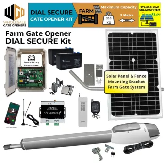 Solar Powered Farm Gate Dial Secure Kit With 4G Network Receiver Control, APC-T750TL Extra Heavy Duty Linear Actuator and Safety Sensors | Electric Gate Automation System With Adjustable Top Limits for Single Swing Automatic Driveway Gates