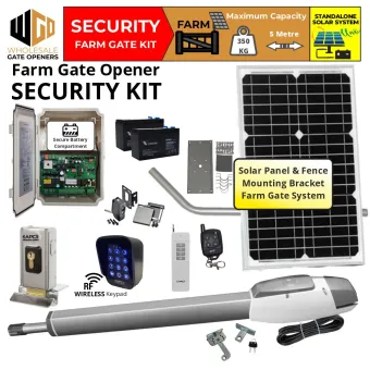 Solar Powered Farm Gate Security Kit With APC-T750TL Extra Heavy Duty Linear Actuator, Electric Gate Lock, Safety Sensors and Wireless Keypad for Entry and Exit | Electric Gate Automation System With Adjustable Top Limits for Single Swing Automatic Driveway Gates