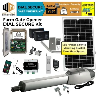 Solar Powered Farm Gate Dial Secure Kit With 4G Network Receiver Control, APC-T700TL Extra Heavy Duty Linear Actuator and Safety Sensors | Electric Gate Automation System With Adjustable Top Limits for Single Swing Automatic Driveway Gates