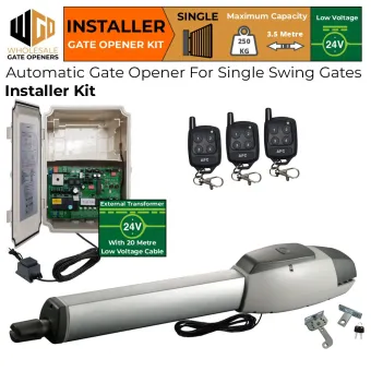 Single Swing Driveway Gate Opener Kit with APC-T700TL Extra Heavy Duty Linear Actuator and 24V External Transformer and 20m Low Voltage Cable | Electric Gate Automation System With Adjustable Top Limits for Single Swing Automatic Driveway Gates