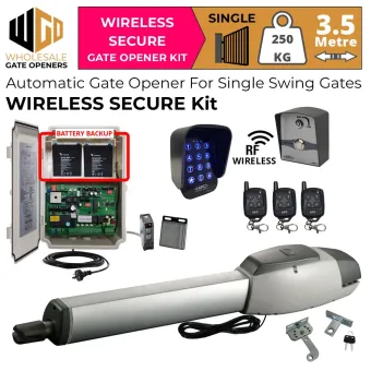 Single Swing Driveway Gate Opener Wireless Secure Kit with Retro Reflective Safety Sensor, Wireless Keypad and Push Button for Gate Entry and Exit, APC-T700TL Extra Heavy Duty Linear Actuator and Battery Backup | Electric Gate Automation System With Adjustable Top Limits for Single Swing Automatic Driveway Gates