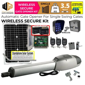 Standalone Solar OFF Grid Single Swing Driveway Gate Opener Wireless Secure Kit with APC-T700TL Extra Heavy Duty Linear Actuator, Retro Reflective Safety Sensor, Wireless Keypad and Push Button for Gate Entry and Exit | Electric Gate Automation System With Adjustable Top Limits for Single Swing Automatic Driveway Gates