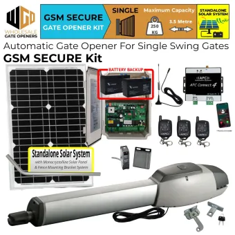 Standalone Solar OFF Grid Single Swing Driveway Gate Opener GSM Secure Kit with 4G Network Receiver Control, APC-T700TL Extra Heavy Duty Linear Actuator and Safety Sensors | Electric Gate Automation System With Adjustable Top Limits for Single Swing Automatic Driveway Gates