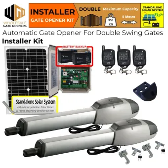 Solar powered Double Swing Driveway Gate Opener Kit with APC-T800TL Extra Heavy Duty Linear Actuator | Electric Gate Automation System With Adjustable Top Limits for Double Swing Automatic Driveway Gates