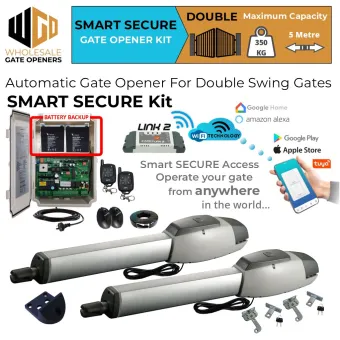 Double Swing Driveway Gate Opener Smart Secure Kit with Wi-Fi Switch, APC-T800TL Extra Heavy Duty Linear Actuator, Safety Sensors and Battery Backup | Electric Gate Automation System With Adjustable Top Limits for Double Swing Automatic Driveway Gates