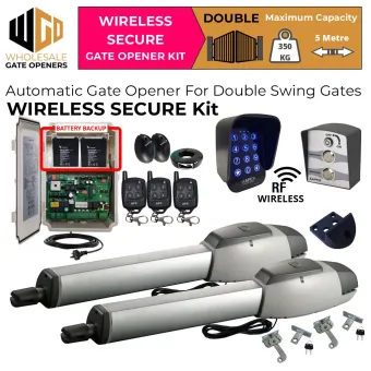 Double Swing Driveway Gate Opener Wireless Secure Kit with Safety Sensor, Wireless Keypad and Push Button for Gate Entry and Exit, APC-T800TL Extra Heavy Duty Linear Actuator and Battery Backup | Electric Gate Automation System With Adjustable Top Limits for Double Swing Automatic Driveway Gates