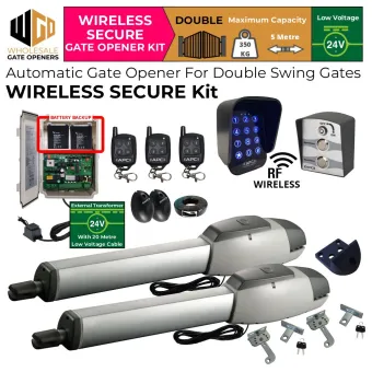 Double Swing Driveway Gate Opener Wireless Secure Kit with Safety Sensor, Wireless Keypad and Push Button for Gate Entry and Exit, APC-T800TL Extra Heavy Duty Linear Actuator and Battery Backup | Electric Gate Automation System With Adjustable Top Limits for Double Swing Automatic Driveway Gates