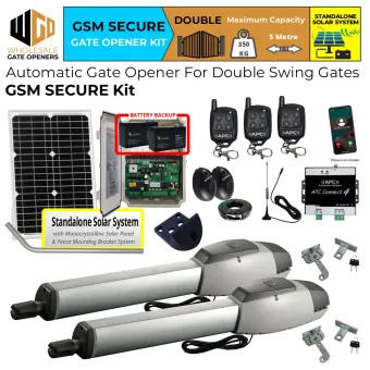 Standalone Solar OFF Grid Double Swing Driveway Gate Opener GSM Secure Kit with 4G Network Receiver Control, APC-T800TL Extra Heavy Duty Linear Actuator and Safety Sensors | Electric Gate Automation System With Adjustable Top Limits for Double Swing Automatic Driveway Gates