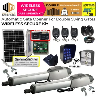 Standalone Solar OFF Grid Double Swing Driveway Gate Opener Wireless Secure Kit with APC-T800TL Extra Heavy Duty Linear Actuator, Safety Sensor, Wireless Keypad and Push Button for Gate Entry and Exit | Electric Gate Automation System With Adjustable Top Limits for Double Swing Automatic Driveway Gates