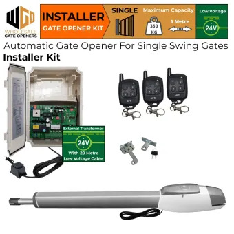 Single Swing Driveway Gate Opener Kit with APC-T750TL Extra Heavy Duty Long Stroke Linear Actuator, 24V External Transformer and 20m Low Voltage Cable | Electric Gate Automation System With Adjustable Top Limits for Single Swing Automatic Driveway Gates