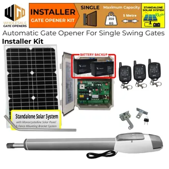 Solar powered Single Swing Driveway Gate Opener Kit with APC-T750TL Extra Heavy Duty Long Stroke Linear Actuator | Electric Gate Automation System With Adjustable Top Limits for Single Swing Automatic Driveway Gates