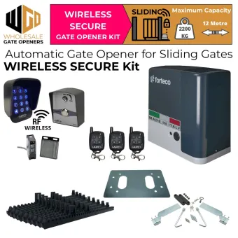 Commercial Grade Gate Automation FORTECO 2200 AC Sliding Driveway Gate Opener Wireless Secure Kit | Safety Sensor, Wireless Keypad and Push Button Switch, Italian-Made Strong 2200KG Capacity AC Powered Sliding Gate Motor and Remote Controls.