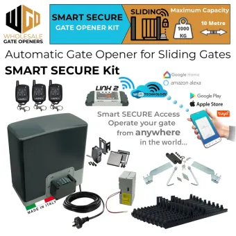 Automatic Electric Sliding Gate Opener Smart and Secure Kit with Battery Backup, WIFI Remote Smart Switch, Safety Sensor, Remote Controls, Italian Made Sliding Gate Opener AC to 24V DC Super Duty 1000kg and 10m Capacity.