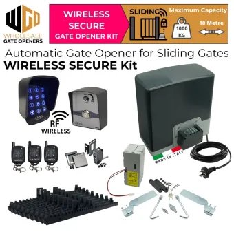 Automatic Electric Sliding Gate Opener Wireless Secure Kit with Battery Backup, Safety Sensor, Wireless Keypad and Push Button Switch, Remote Controls, Italian Made Sliding Gate Opener AC to 24V DC Super Duty 1000kg and 10m Capacity.