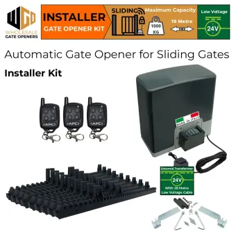 Automatic Electric Sliding Gate Opener DIY Kit with External 24V Transformer, Remote Controls, Italian Made Sliding Gate Opener AC to 24V DC Super Duty 1000kg and 10m Capacity.