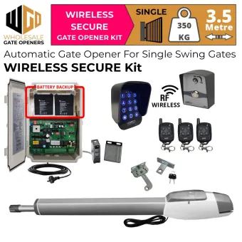 Single Swing Driveway Gate Opener Wireless Secure Kit with Retro Reflective Safety Sensor, Wireless Keypad and Push Button for Gate Entry and Exit, APC-T750TL Extra Heavy Duty Long Stroke Linear Actuator and Battery Backup | Electric Gate Automation System With Adjustable Top Limits for Single Swing Automatic Driveway Gates