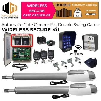 Double Swing Driveway Gate Opener Wireless Secure Kit with Safety Sensor, Wireless Keypad and Push Button for Gate Entry and Exit, APC-T850TL Extra Heavy Duty Long Stroke Linear Actuator and Battery Backup | Electric Gate Automation System With Adjustable Top Limits for Double Swing Automatic Driveway Gates