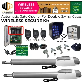 Double Swing Driveway Gate Opener Wireless Secure Kit with Safety Sensor, Wireless Keypad and Push Button for Gate Entry and Exit, APC-T850TL Extra Heavy Duty Long Stroke Linear Actuator and Battery Backup | Electric Gate Automation System With Adjustable Top Limits for Double Swing Automatic Driveway Gates