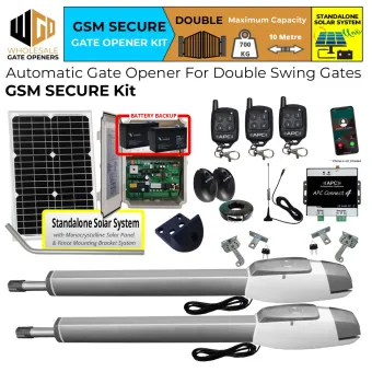 Standalone Solar OFF Grid Double Swing Driveway Gate Opener GSM Secure Kit with 4G Network Receiver Control, APC-T850TL Extra Heavy Duty Long Stroke Linear Actuator and Safety Sensors | Electric Gate Automation System With Adjustable Top Limits for Double Swing Automatic Driveway Gates