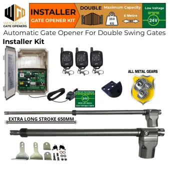 Automatic Double Swing Gate DIY Kit with Extra Long Stroke Length Linear Actuator, 24V External Transformer and 20m Low Voltage Cable| All Metal Gear Heavy Duty Gate Opener Motor, Remote Controls for 24V Electric Swing Gate Automation